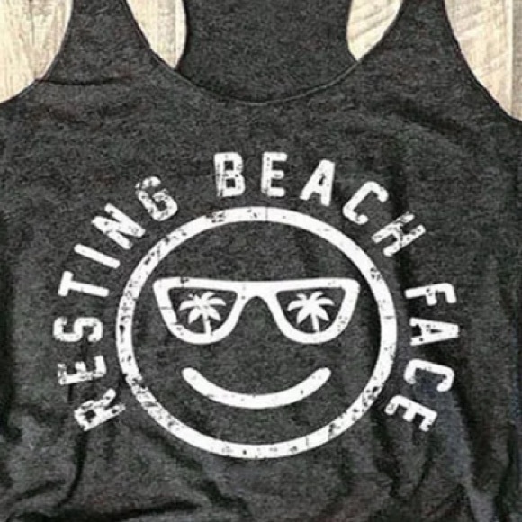 Resting Beach Face Dark Gray Tank Graphic Tee Top - Picture 3 of 3